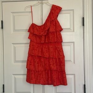 LC Lauren Conrad coral ruffle dress. Size medium. One shoulder.